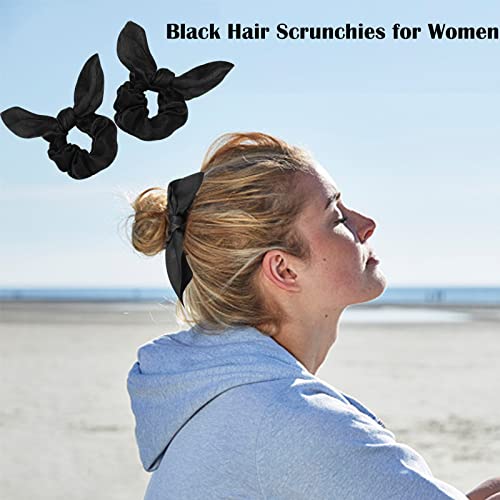 Ondder Hair Scrunchies - 15 Pcs Bow Ribbon Scrunchies with Elastic Hair Ties, Ponytail Holders & Hair Accessories for Women, Girls, and Kids - Black - color: Black