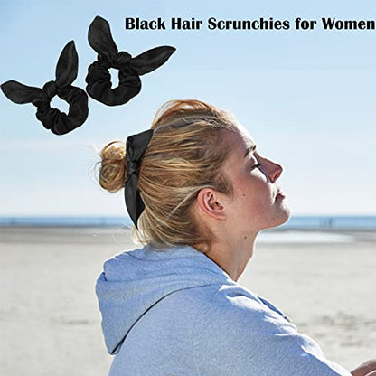 Ondder Hair Scrunchies - 15 Pcs Bow Ribbon Scrunchies with Elastic Hair Ties, Ponytail Holders & Hair Accessories for Women, Girls, and Kids - Black - color: Black