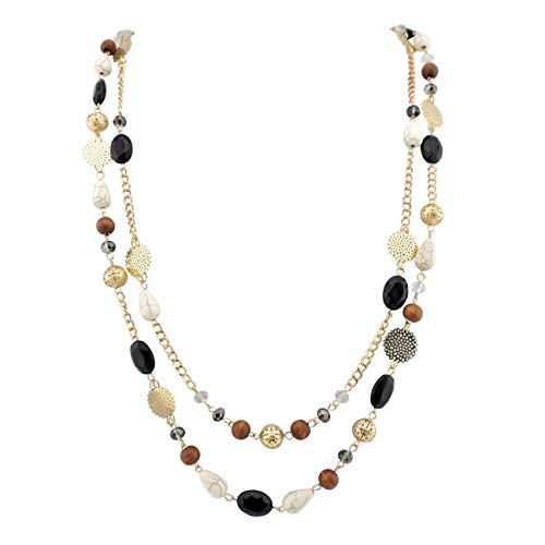 Bocar Long Necklaces for Women Trendy, Boho Layered Crystal Beaded Collar Necklaces for Women, Fashion Statement Necklaces Jewelry - color: Black