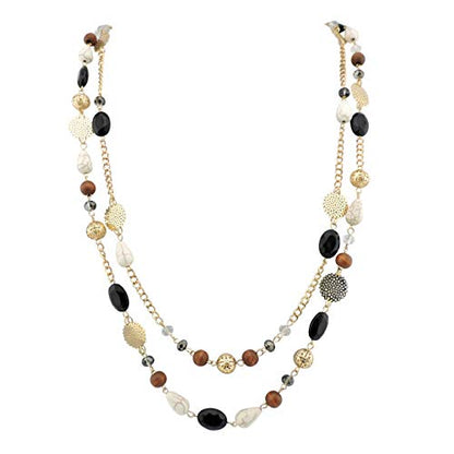 Bocar Long Necklaces for Women Trendy, Boho Layered Crystal Beaded Collar Necklaces for Women, Fashion Statement Necklaces Jewelry - color: Black