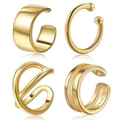 CHIC & ARTSY 925 Sterling Silver Ear Cuffs for Women, Non Piercing Clip On Cartilage Cuffs, Adjustable Fake Conch & Helix Earrings, Gold Plated & Oxidized Various Styles - color: ear cuff #5