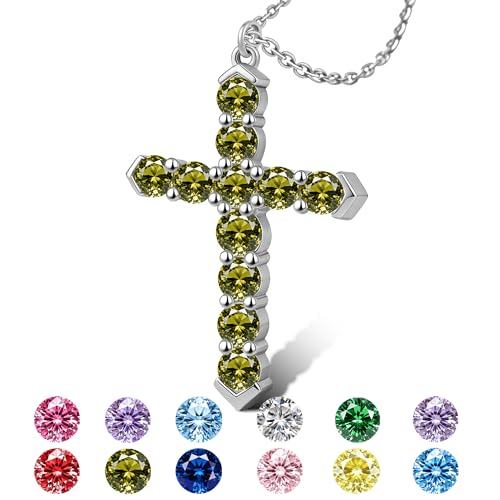 Cross Necklace for Women, Silver Cross Pendant Necklaces | 14K Gold Plated, Dainty CZ Cross Necklace, Non Tarnish and Hypoallergenic Jewelry for Women, Christian Religious Faith Gifts - color: A-Olive Green-Silver