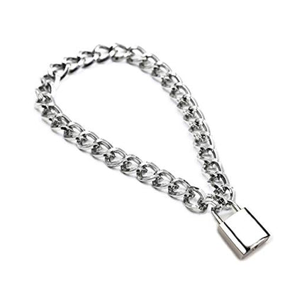 Succuba Padlock Necklace Metal Chain Collar Choker Heart Lock Necklace with Key and Box for Women, Men and Pet (16 to 22 Inches) - color: C