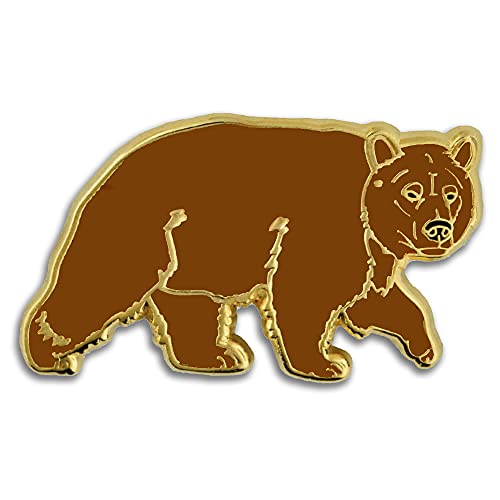 PinMart Wild Animal Enamel Lapel Pin - color: Brown Grizzly Bear Gold Plated, size: 5 Pack