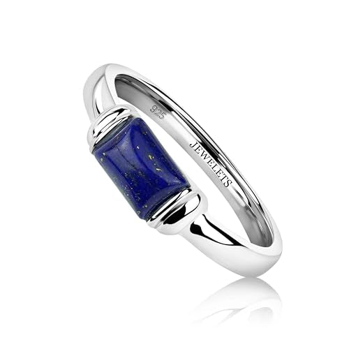 Lapis Lazuli Signet Ring for Men Women - Genuine Natural Gemstone Stone Ring in 925 Sterling Silver with Rhodium-Plated Band - Mens Signet Rings - Unisex Gift - Sizes 4-12