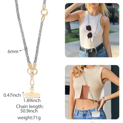 Crystal Phone Strap Crossbody Rhinestone Anti Theft Layered Strap Crossbody Cell Phone Neck for Women (Clear) - color: Clear