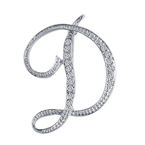 A-Z 26 Letters Pins Brooches Silver Plated Metal Broaches Pins-Clear Crystal Initial Breastpin - color: 1pcs-D