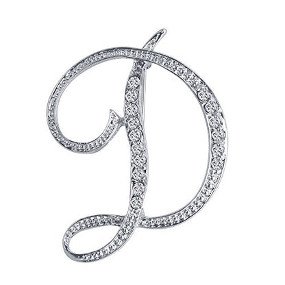 A-Z 26 Letters Pins Brooches Silver Plated Metal Broaches Pins-Clear Crystal Initial Breastpin - color: 1pcs-D