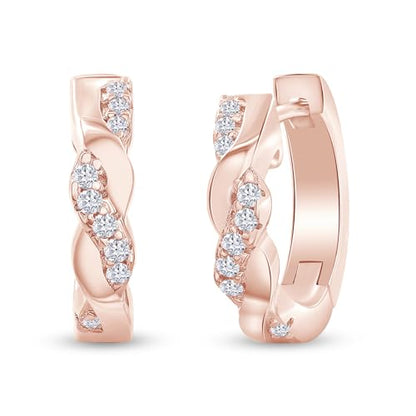Twisted Hoop Earrings for Women 1/10 Carat (ctw) Round Lab Created Moissanite Hoop Earriings in 18K Gold Plated Jewelry for Her (0.10 ctw) - color: Rose Gold