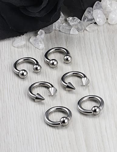 00G 0G 2G 4G 6G 8G 10G 12G 14G 16G Septum Rings Silver Black Surgical Steel Heavy Gauges Earrings Stretching kit Eyebrow Lip Septm Nose Rings Helix Tragus Daith Rook Earrings Hoops 10mm-19mm - color: Silver, size: 4G(5.0mm)-Inner Dia:16mm