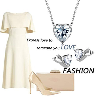 Aurora Tears Hearts Necklace Earrings Jewelry Sets - Women 925 Sterling Silver Birthstone Pendants Earrings Set Crystal Wedding Birthday Jewelry - color: D.April-set