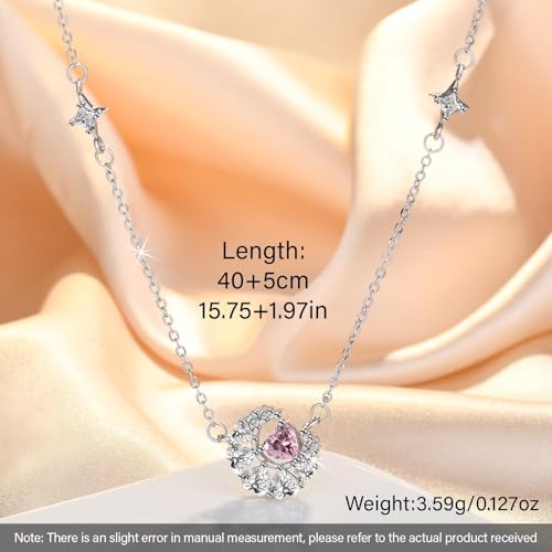 925 Sterling Silver Necklace for Women Trendy, Charming Layered Necklace with Cubic Zirconia Pendant for Her Womens Dainty Diamond Choker Necklaces Holiday Jewelry Gifts for Mom Wife Daughter Lover - color: Moon-Pink