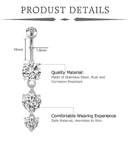 MODRSA Gold Belly Button Ring Dangle Belly Rings Silver Pink Dangling Dangly Belly Button Piercing Hypoallergenic Surgical Steel Opal Butterfly Navel Rings for Women Cute Dainty Navel Jewelry - color: A41-3pcs dangle- silver