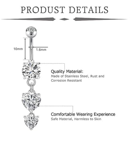 MODRSA Gold Belly Button Ring Dangle Belly Rings Silver Pink Dangling Dangly Belly Button Piercing Hypoallergenic Surgical Steel Opal Butterfly Navel Rings for Women Cute Dainty Navel Jewelry - color: A41-3pcs dangle- silver