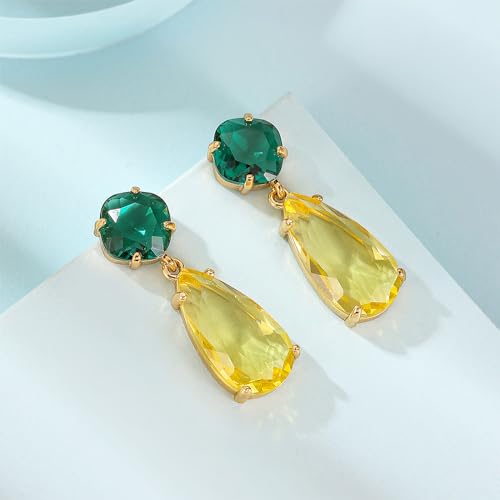 Crystal Earrings CXUEMH Teardrop Earrings for Women Blue and Green Dangle Earrings Elegant Earrings for Prom Emerald Green Earrings Formal Jewelry Crystal Drop Earrings - color: green and yellow
