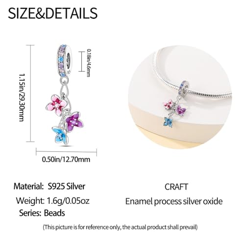 HappyStar 925 Sterling Silver Animal Dogs Charms Pendants fit Pandora Bracelets Necklaces Flowers Sports Travel Charms for Bracelets Women Jrwelry Gifts(with one Spacer Bead Charms) - style: 5-Colorful Tassel Flower Charm