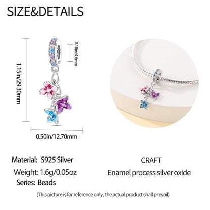 HappyStar 925 Sterling Silver Animal Dogs Charms Pendants fit Pandora Bracelets Necklaces Flowers Sports Travel Charms for Bracelets Women Jrwelry Gifts(with one Spacer Bead Charms) - style: 5-Colorful Tassel Flower Charm
