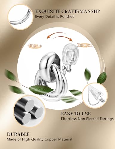 ORAZIO Clip On Earrings Women Geometric Statement Unique Non Pierced Earrings 14K Gold Plated Knot Chunky Drop Dangle Hoop Stud Clip-on Earrings for Women Trendy - color: Style A-Silver Plated
