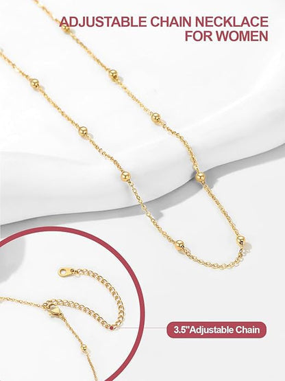 FOCALOOK Choker Necklace for Women, Double Layered Boho Beaded Choker Chain | Dainty 14K Gold Plated/Silver/Black Metal, Simple Small Satellite Beaded Chain Necklace, Hypoallergenic for Everyday Wear - color: 02.Satellite Beads-Gold