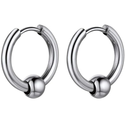 ChainsHouse Stud Earrings for Men Women,316L Stainless Steel/14K Gold/Black Plated Metal, Punk Hypoallergenic Surgical Huggie Hoop Earrings Mens Jewelry Piercing Hoop Earrings - style: B: Silver-Bead Hoop(1 Pair)