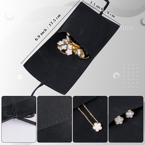 Lucky Flower Alloy Jewelry, Lucky Flower Design Necklace Earrings Bracelet Bangle Ring Jewelry Set, Clover Gold Plated Chain Wrap Ornament & Plush Pouch for Women - color: White