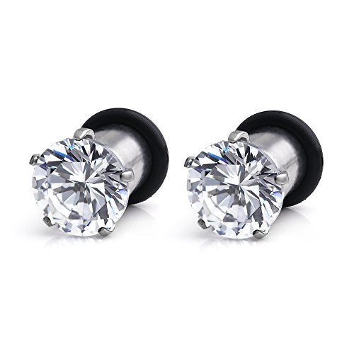 Ruifan 316L Surgical Steel Single Flare Prong Set Clear CZ Ear Stretcher Expander Plugs Piercing Gauge with O-Ring - Sold As a Pair - style: 2G=6mm