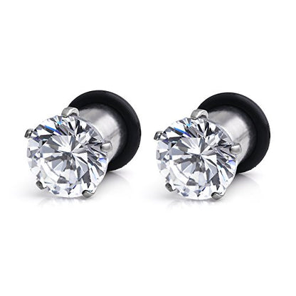 Ruifan 316L Surgical Steel Single Flare Prong Set Clear CZ Ear Stretcher Expander Plugs Piercing Gauge with O-Ring - Sold As a Pair - style: 2G=6mm