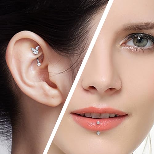 Rook Daith Piercing Jewelry 16G Stainless Surgical Steel Curved Barbell Eyebrow Rings Vertical Labret Lip Piercing Jewelry Rook Daith Earrings for Women Men 6MM 8MM 10MM Hypoallergenic - color: Silver Tone