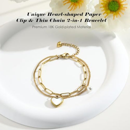 Emibele Heart Charm Bracelet for Women, Bible Verse Bracelet Stainless Steel 18K Gold Plated Bracelet Love Pendant Link Chain OT Clasp, Birthday Christmas Jewelry Gift for Mother Her - color: Gold 2
