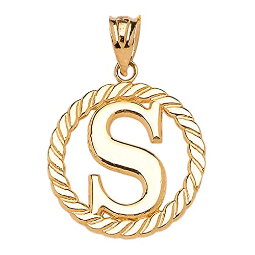 Polished 10k Yellow Gold Personalized Initial "A-Z" Roped Circle Charm Pendant - style: S