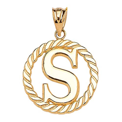 Polished 10k Yellow Gold Personalized Initial "A-Z" Roped Circle Charm Pendant - style: S