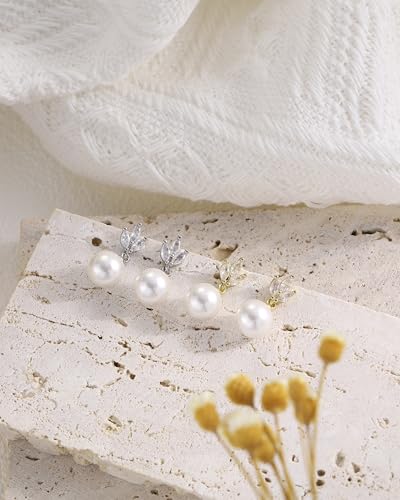 Pearl Earrings for Women, 14k Gold Plated Trendy Diamond Pearl Drop Earrings Bridal Shower Gifts Wedding jewelry for Women - color: Style G Gold