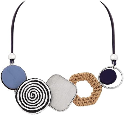 MINACHI Handmade Braided Necklace for Women, Wooden Beads, Rattan Charm, Vintage Style, Gift Jewelry - style: Necklace R21-032