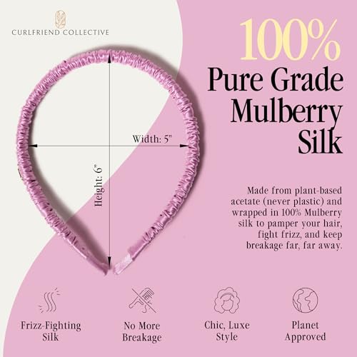 Curlfriend Collective Lilac Comfort Curve Silk Headband for Women | Luxury 100% Mulberry Silk Hair Accessory, No-Headache, Anti-Frizz, Non-Slip, Stylish Everyday - color: Lilac