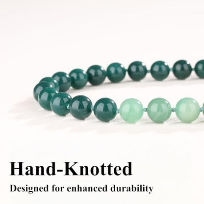Chunky Gemstone Necklace for Women, 12mm Green Beaded Necklace, Hand-Knotted Beads Choker with Magnetic Clasp, Statement Jewelry, 16.5" - color: Jade & Aventurine
