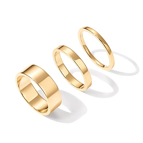 PAVOI 18K Gold Plated 3 Rings Set, Gold Stacking Rings for Women - color: Yellow Gold