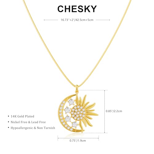 CHESKY Layered Necklaces for Women Trendy, Dainty 14k Gold Plated Pendant Necklace Layering Necklace for Women Non Tarnish Hypoallergenic Sun Gold Necklace Stack Gold Jewelry for Women Gifts - style: SunMoon-CZ