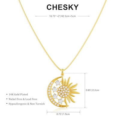 CHESKY Layered Necklaces for Women Trendy, Dainty 14k Gold Plated Pendant Necklace Layering Necklace for Women Non Tarnish Hypoallergenic Sun Gold Necklace Stack Gold Jewelry for Women Gifts - style: SunMoon-CZ
