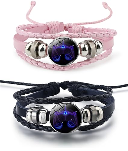 2Pcs Twelve Zodiac Leather Bracelet - Adjustable Zodiac Jewelry Accessory - color: Libra