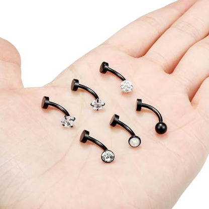 14G Floating Belly Button Ring Piercing Jewelry 316L Stainless Surgical Steel Round Heart Cubic Zirconia Opal Navel Rings Belly Button Ring Piercing Jewelry for Women 14 Gauge Hypoallergenic - color: Black-8MM Bar-Clear CZ
