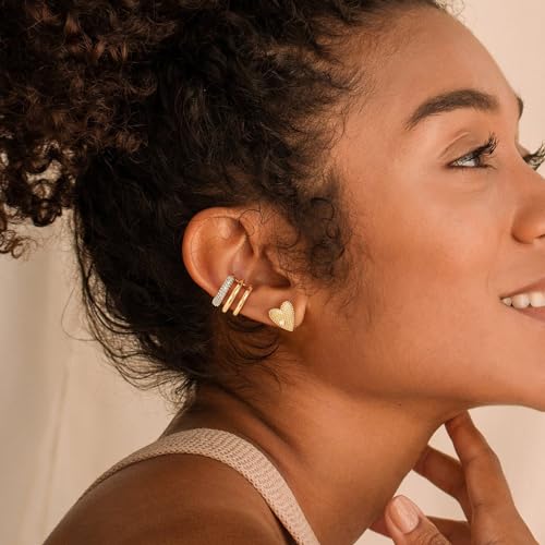 Sparkle Ear Cuff for Women, Non Piercing Single | 14K Gold Plated Brass, Clear Cubic Zirconia Accents, Fixed 3.8-3.9 mm Opening, Single Non-Piercing Cuff For Ear Stacks - style: Sparkle Split Trio