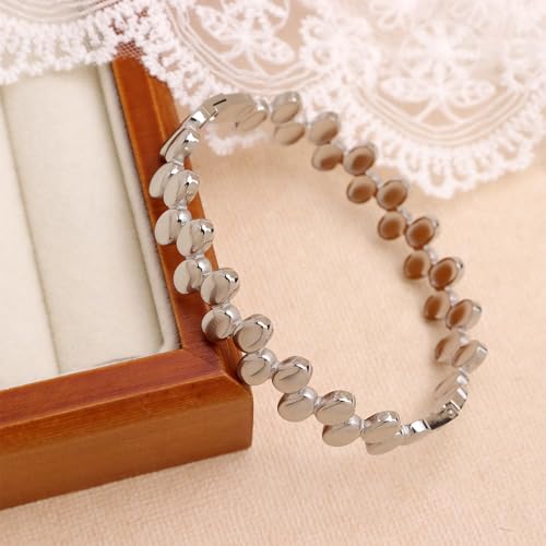 Chunky Gold Silver Bangle Bracelet for Women | Trendy, Minimalist, Oval Beads, Non Tarnish, Adjustable Bracelets, Prom, Party Jewelry Gift - color: Silver