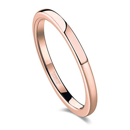 TRUMIUM 2mm 4mm 6mm 8mm Tungsten Wedding Band Ring for Men Women Silver/Rose Gold Plated/Rainbow/Gold Plated Domed High Polish Engagement Promise Rings Comfort Fit 4-15 - color: 2mm rose gold plated
