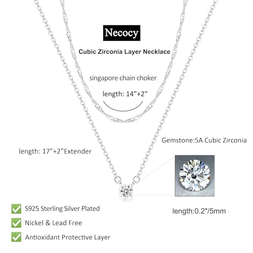 Dainty Sterling Silver Plated Diamond Choker Necklace for Women | Layered Created Diamond Pendent Necklace Set Non Tarnish, Stackable Cuban Chain Choker Jewelry - color: Silver-01