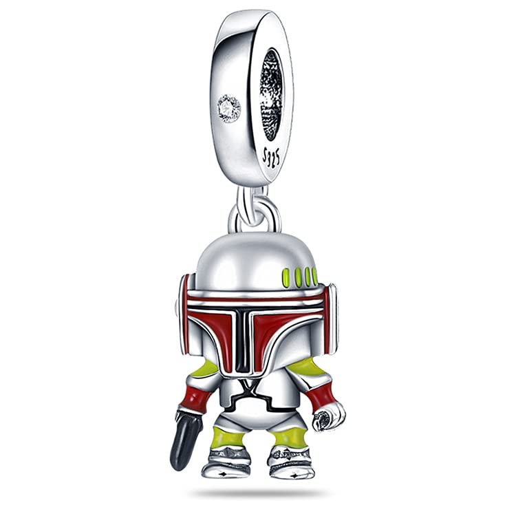 LIGHTDOG 925 Sterling Silve Charms fits Pandora Bracelets Necklace,5A Zircon Dangle Pendant Bead,Mother's Day Gift Jewelry Beads for Women - style: Star Wars Boba Fett Charm