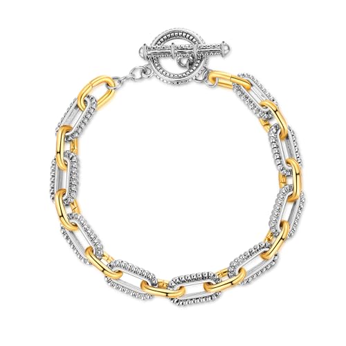 Link Chain Bracelets for Women, Two Tone Link Bracelets Gold and Silver Paperclip Vintage Bracelets Wire Bangle Jewelry Gifts - style: Paperclip - Thin