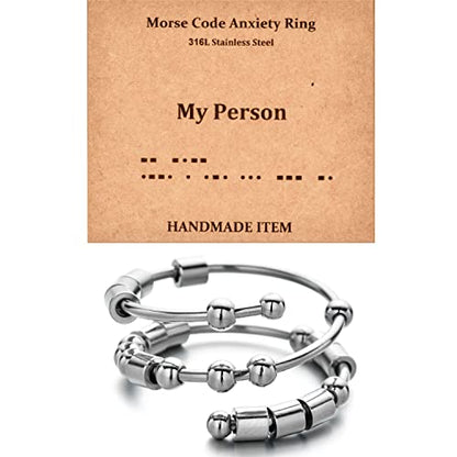 Morse Code Rings for Women, Stainless Steel Spinner Ring Fidget Rings for Anxiety Ring Morse Code Rings Inspirational Gifts Jewelry Women Birthday Graduation Gifts for Best Friends - style: 9 My Person