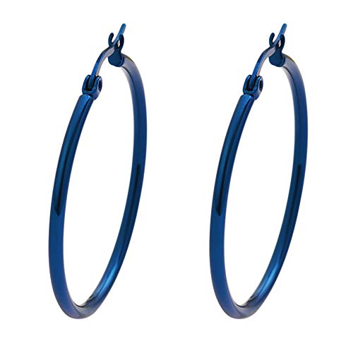 Rounded Hoops Earrings (20mm-60mm Diameter) - color: Blue 30mm