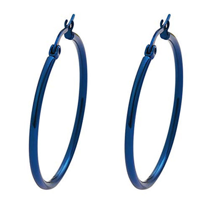 Rounded Hoops Earrings (20mm-60mm Diameter) - color: Blue 30mm