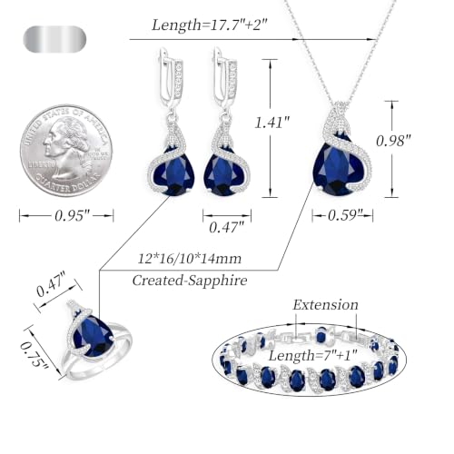 Jewelry Set for Women Teardrop Earrings Necklace Ring Bracelet Set Party Wedding Jewelry Gift for Mother Wife Friend - color: Blue